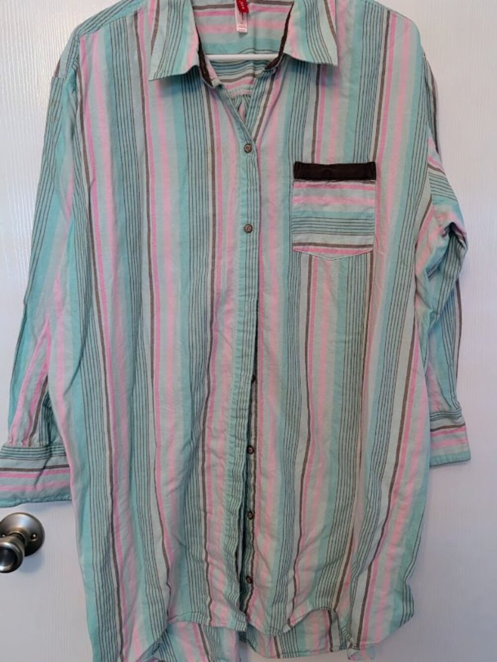 Josie pastel striped cover-up tunic, sleep shirt, night dress Size XL